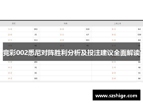 竞彩002悉尼对阵胜利分析及投注建议全面解读