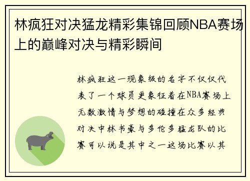 林疯狂对决猛龙精彩集锦回顾NBA赛场上的巅峰对决与精彩瞬间